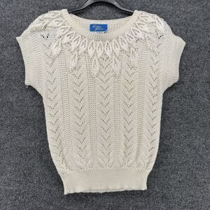 Vintage Liana Petites Sweater PS White Knit Crew Neck Short Sleeve Grannycore